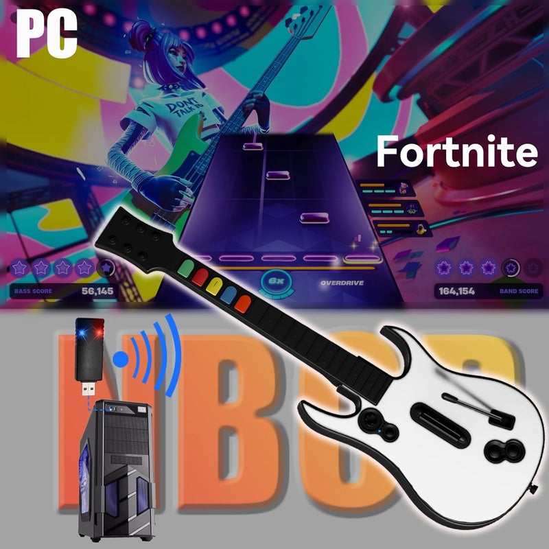 NBCP Wireless PC Guitar Controller – Compatible with Clone Hero, GH III, World Tour & Rock Band, Plug & Play 2.4G USB Connection – White - Image 5
